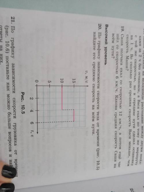 По графику зависимости скорости тела от времени (рис. 10.5.) найдите го среднюю скорость на всем пут