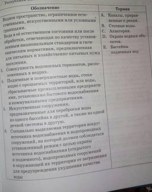 Определите соответствия:основные понятия из Водного кодекса республики казахстана -их обозначение ​