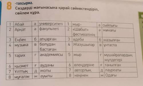 Сөздерді мағынасына қарай сәйкестендңрір, сөйлем құра 8-тапсырма​