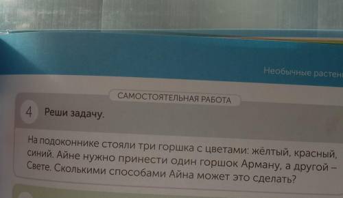 на подоконнике стояли три горшка с цветами жёлтый красный синий они Нужно принести один горшок норма