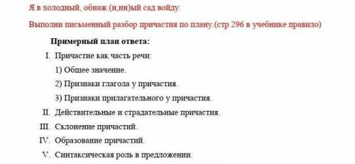 Я в холодный, обнаж.(н,нн)ый сад войду. Выполни письменный разбор причастия по плану.