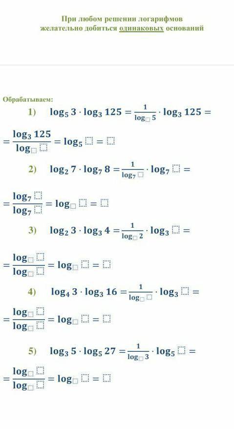 Заполните пустые клетки,повторите формулы логарифмов​