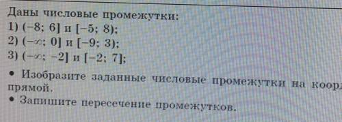 Даны числовые промежутки: 1) (-8; 6] и [-5; 8);2) (-1; 0] и [-9; 3);3) (-1; 2) и (-2; 7):• Изобразит