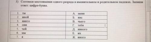 3) Соотнеси местоимения одного разряда в именительном и родительном падежах. Запиши ответ: цифра-бук