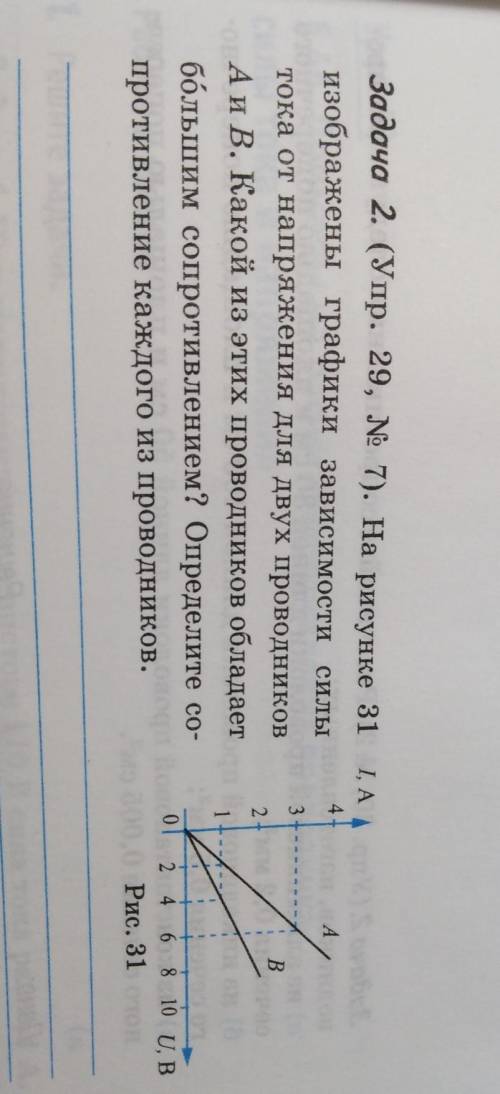 Задача 2. (Упр. 29, № 7). На рисунке 31 изображены графики зависимости силытока от напряжения для дв