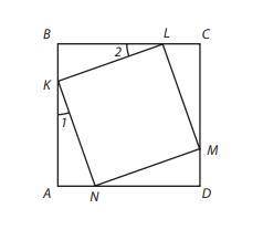 математика 8 класс Задание 5 Квадрат KLMN нарисован в квадрате ABCD (см. Рисунок). Учитывая, что ∠1