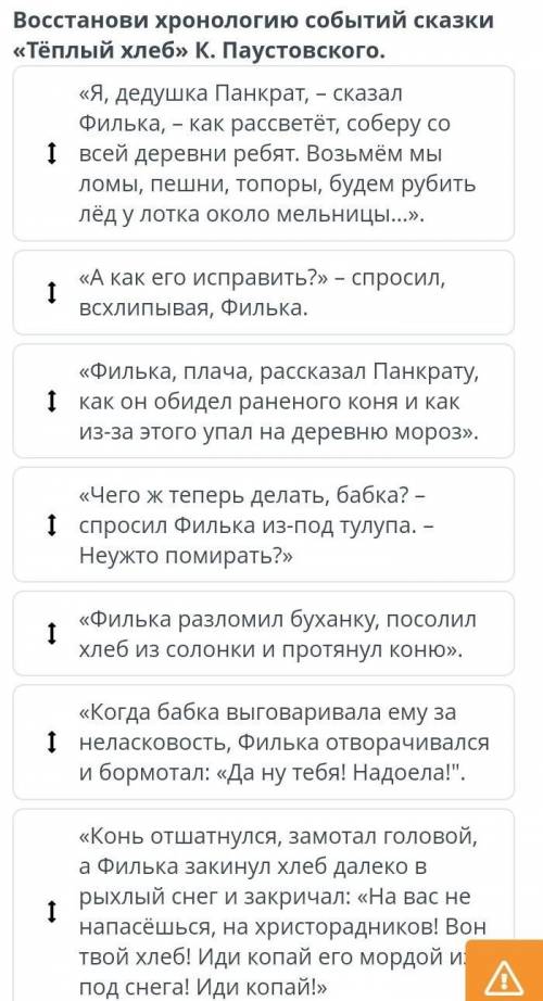 Восстанови хронологию событий сказки «Тёплый хлеб» К. Паустовского. «Я, дедушка Панкрат, - сказал Фи