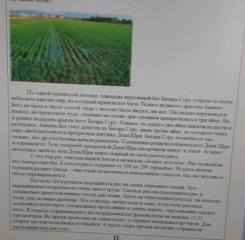 3. С какой целью после сбора урожая на рисовых полях устраивался пир для 2. Озаглавьте текст.уток?4.