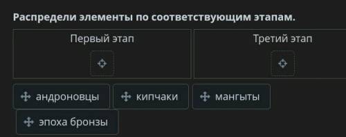 Завершение процесса формирования казахского народа. Урок 1 Распредели элементы по соответствующим эт