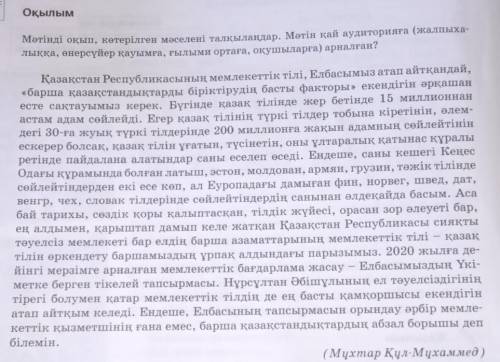 1. Матінді оқып, көтерілген мәселені талқыландар. Мәтін қай аудиторияға (жалпыха-лықка, өнерсүйер қа