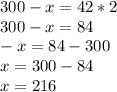 300-x=42*2\\300-x=84\\-x=84-300\\x=300-84\\x=216