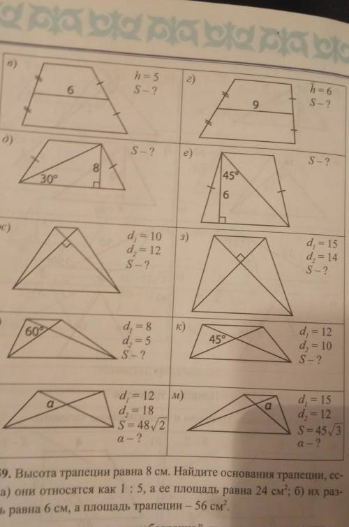 Найдите площадь трапеции и неизвестные элементы. ​
