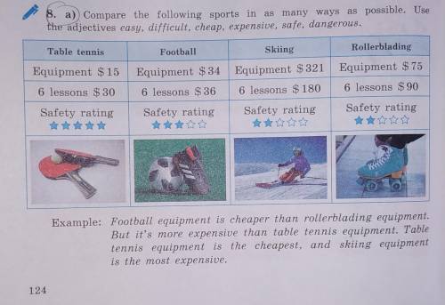 Compare the following sports in as many ways as possible. Use the adjectives: easy, difficult, cheap