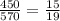 \frac{450}{570} = \frac{15}{19}