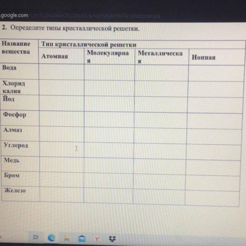 2. Определите типы кристаллической решетки. Название вещества Тип кристаллической решетки Молекулярн