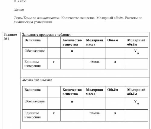 с заданием по химии (8 класс), нужно заполнить таблицу