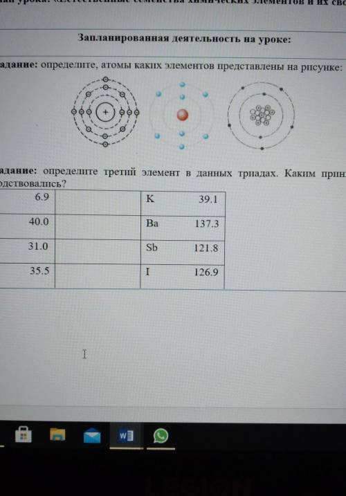 Запланированная деятельность на уроке: Задание: определите, атомы каких элементов представлены на ри