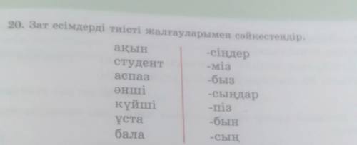 20. Зат есімдерді тиісті жалғауларымен сәйкестендір.​