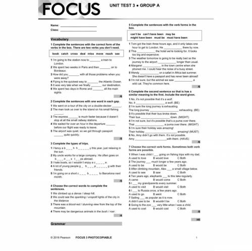 Focus unit test 3 group A Grammar and Vicabulary