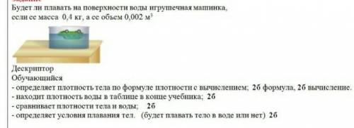 будет ли плавать на поверхности воды игрушечная машинка если масса 0 , 4килограмма и объем 0,002 м'3