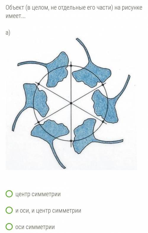 Объект (в целом, не отдельные его части) на рисунке имеет... центр симметриии оси, и центр симметрии