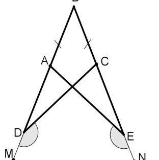 На сторонах кута відкладено рівні відрізки BD і BE. На цих відрізках на рівній відстані від вершини