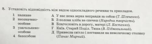 Установіть відповідність між видом односкладного речення та прикладом ​