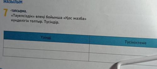 ЖҰМЫС ЖАЗЫЛЫМ7-тапсырма.Тәуелсіздік» өлеңі бойынша «Қос жазба»күнделігін толтыр. Түсіндір.ҮзіндіТүсі