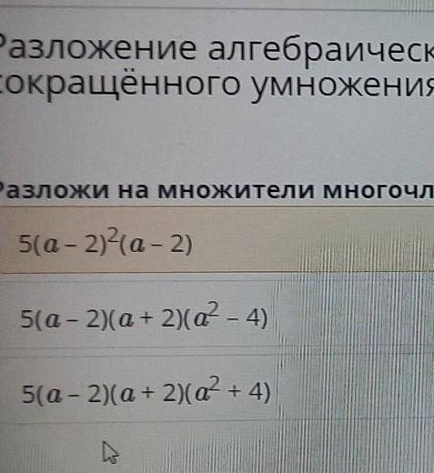 Разложите на множители многочлен 5a⁴-80. 5(a-2)²(a-2), 5(a-2)(a+2)(a²-4)​