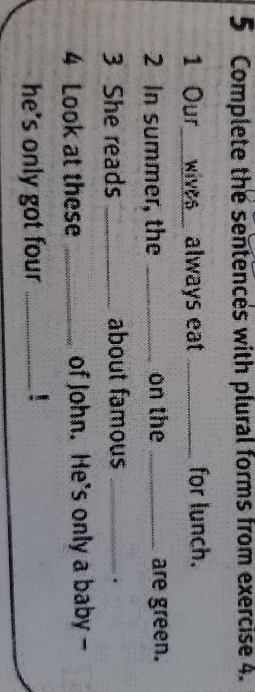 Complete the sentences with plural forms from exercise 4.​