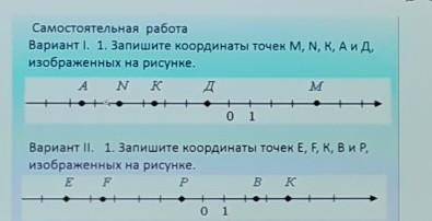 Самостоятельная работа Вариант I. 1. Запишите координаты точек M, N, K, Аид,изображенных на рисунке.