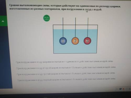 Сравни выталкивающие силы , которые де1ствуют на одинаковые по размеру шарики , изготовленные из раз
