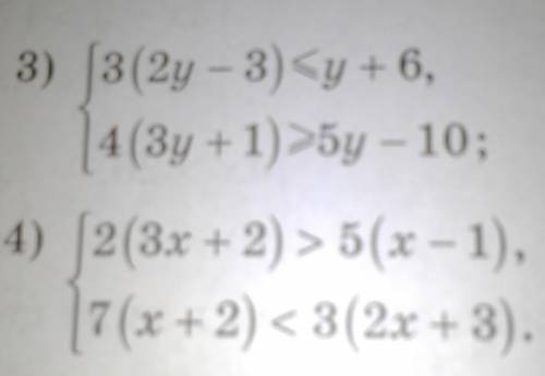 3) [3(2y - 3)(y +6, 4(3y + 1) >5y - 10:4) 2(3x + 2) > 5(x - 1), 7(x + 2) <3(2x + 3).​