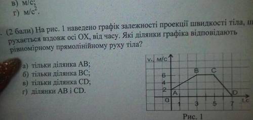 На рис. 1 наведено графік залежності проекції швидкості тіла, щ рухається вздовж осі ОХ, від часу. Я