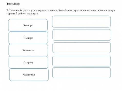 төмендегі берілген ұғымдарды қолданып. Кытайға тауар- ақша қатынастарының дамуы туралы 5 сөйлем жазы