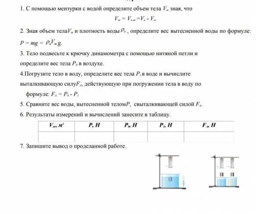 С мензурки с водой определите объем тела Vт зная, что Vт = Vв.ж.=Vк - Vн.2. Зная объем телаVт и плот