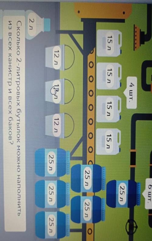 Сколько 2-литровых бутылок можно наполнить из всех канистр и всех баков?​