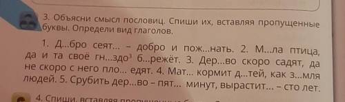 Объясни смысл пословицы Запиши их вставляя пропущенные буквы Определи вид глаголов