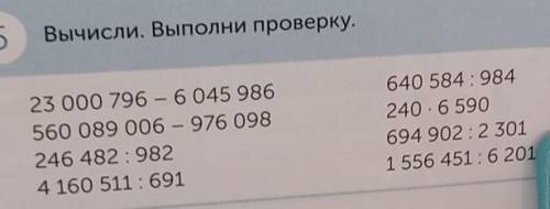 Вычисли. без проверки 23 000 796 – 6 045 986560 089 006 – 976 098246 482 : 9824 160 511 : 691640 584