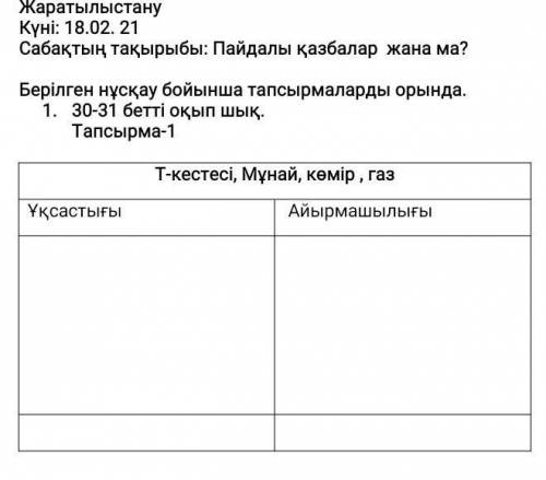 Берілген нұсқау бойынша тапсырмаларды орында. 2 бағанға бөліп жаз! (Жаратылыстану 4сынып бөлім 30-31