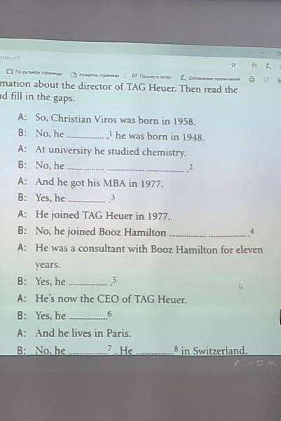 Look at this information about the director of TAG Heuer. Then read the dialogue below and fill in t