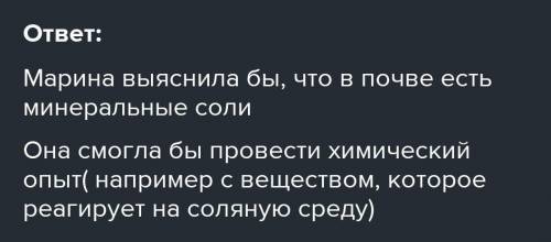 Если бы Марина захотела выяснить, есть ли в почве минеральные соли, какой опыт она могла бы прове-ст