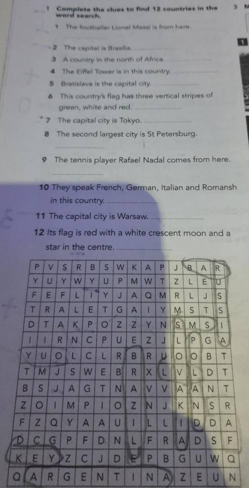 Complete the to find 12 countairs in the word search​