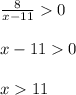 \frac{8}{x-11} 0 \\\\x-11 0\\\\x 11