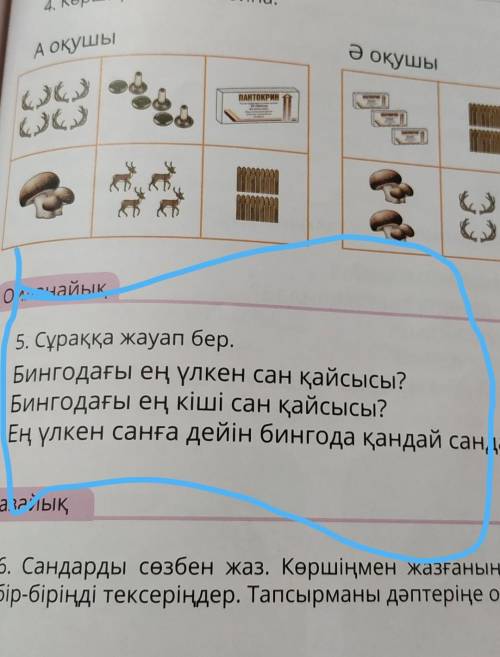 *е с3Ойланайық5. Сұраққа жауап бер.Бингодағы ең үлкен сан қайсысы?Бингодағы ең кіші сан қайсысы?Ең ү