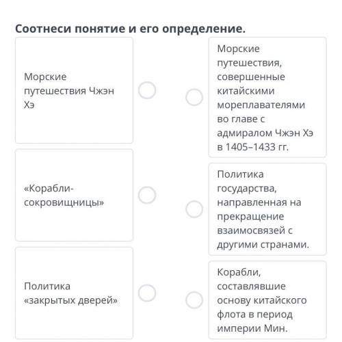 Чем отличались китайские и европейские морские путешествия? Урок 1 Соотнеси понятие и его определени