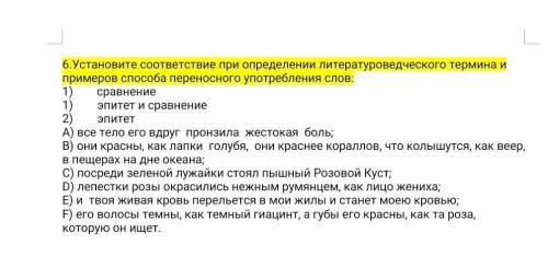 6.Установите соответствие при определении литературоведческого термина и примеров переносного употре