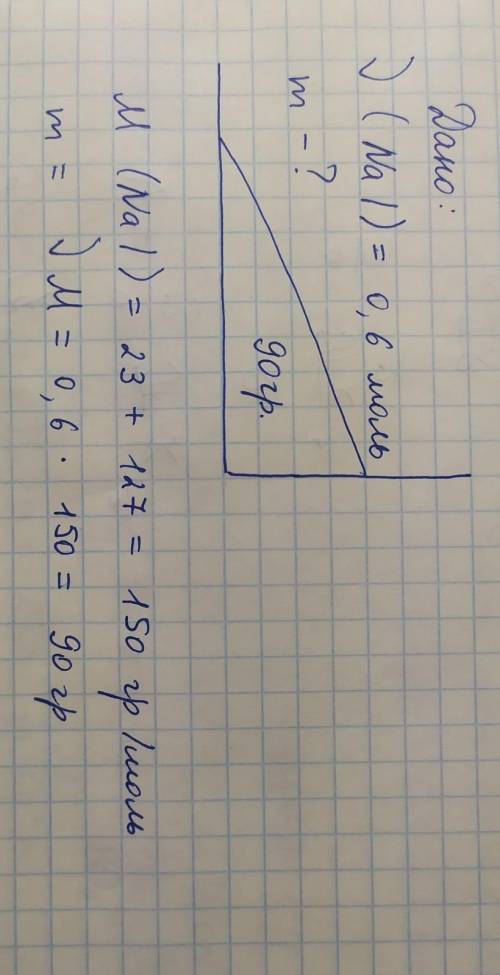 Обчисліть масу натрій йодиду кількістю речовини 0,6 мольДо ть Будь ласка ​
