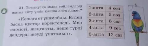 1-апта 4 сөз2-апта5 сөз3-апта8 сөз31. Тотықұсқа мына сөйлемдердіжатқа айту үшін қанша апта қажет?«Ке