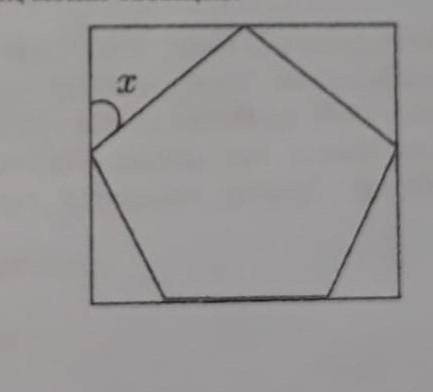 Найдите градус угла х,если на прямоугольнике нарисован правильный пятиугольник, как показано на рису